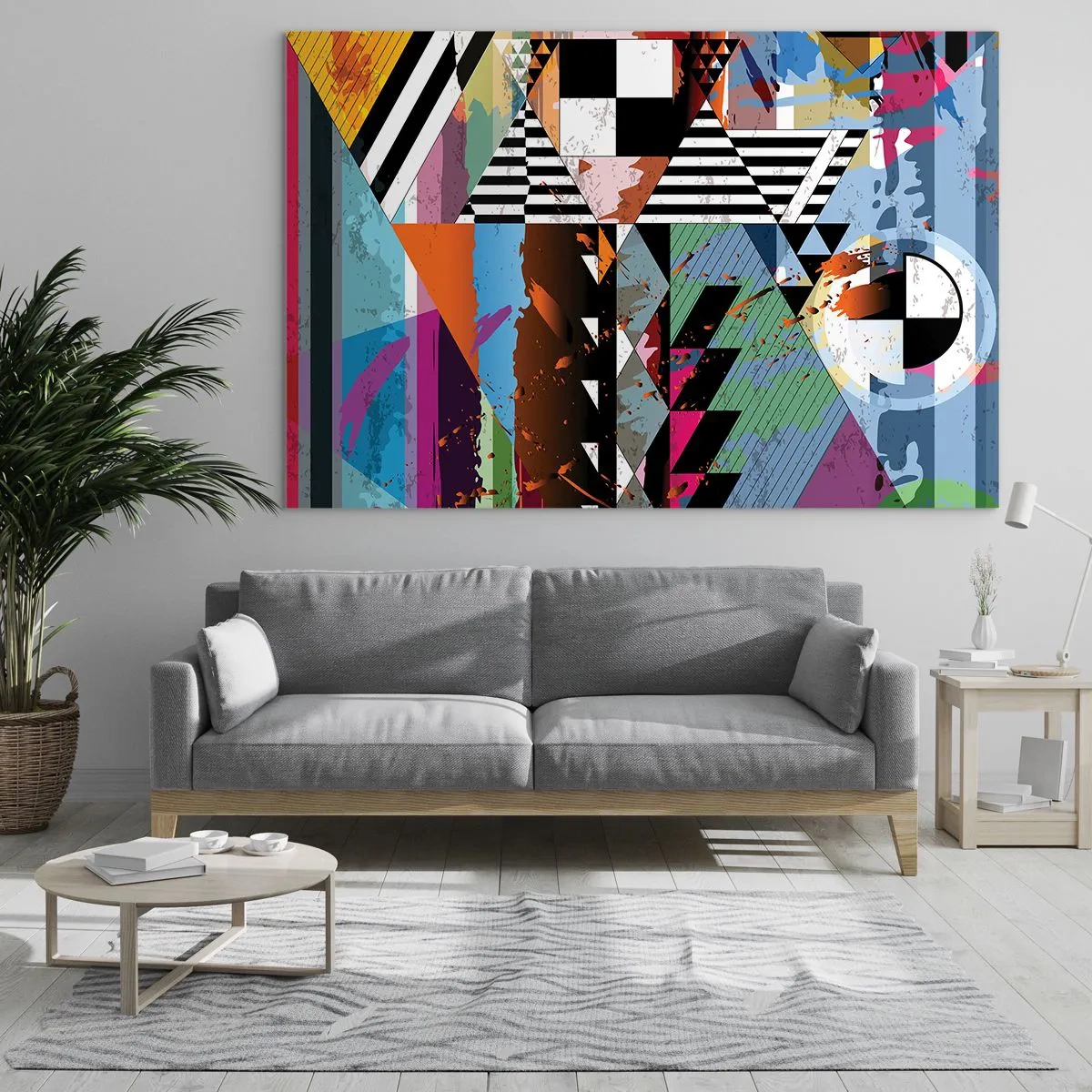 Billede på glas - Geometrisk abstraktion med en række forskellige former og farver - 70x50cm - Geometrisk og organisk - Moderne vægdekoration til stue og soveværelse ARTTOR