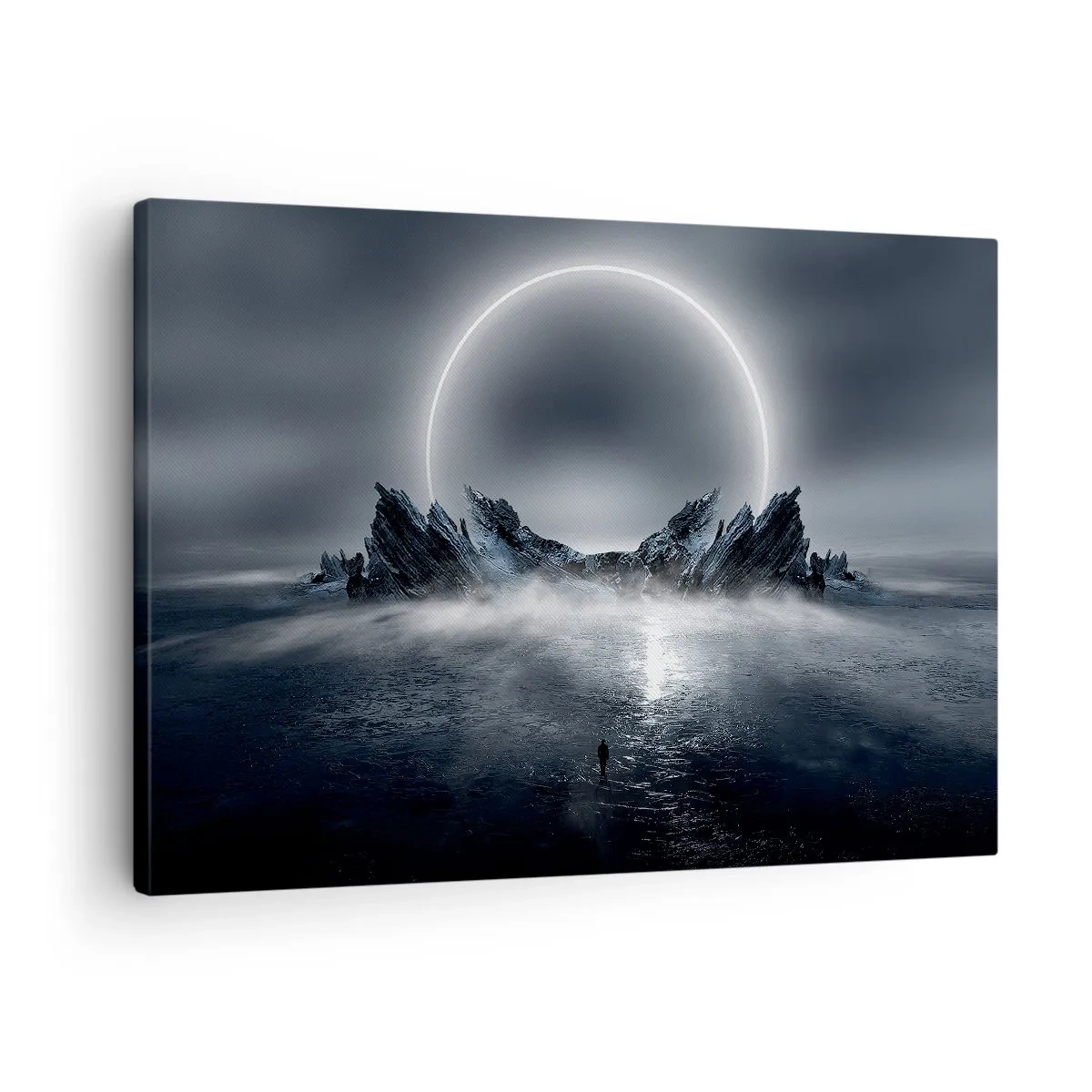 Lærredstryk - Billede på lærred - Mystisk landskab med en lysring over bjergene - 70x50cm - En finale på en historie - Moderne vægdekoration til stue og soveværelse ARTTOR