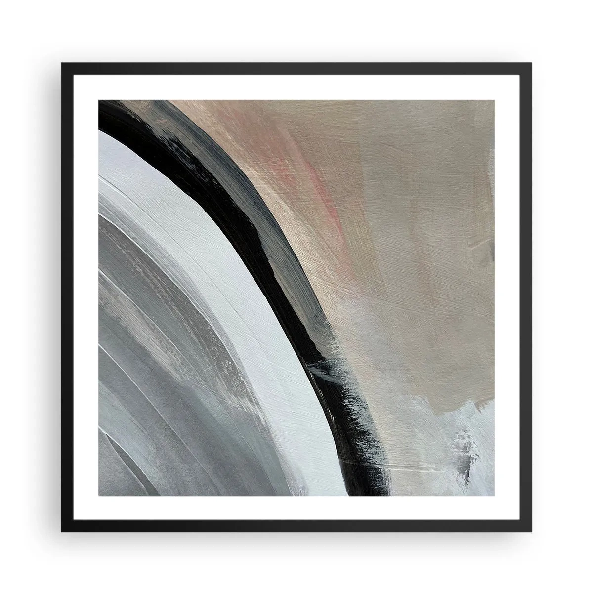 Plakat i sort ramme - Komposition: en bue af sort og gråt - 60x60 cm