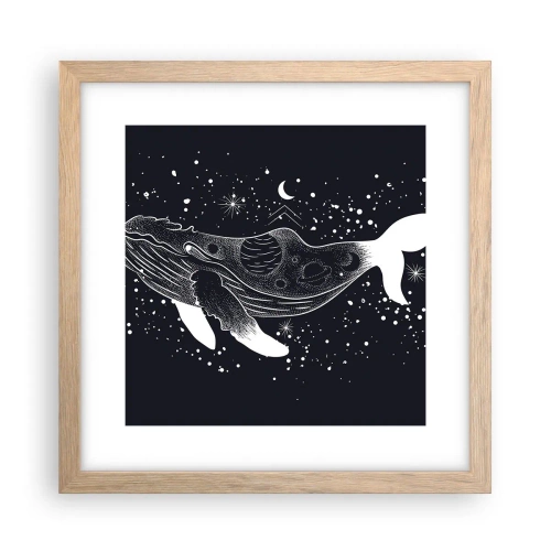 Plakat i ramme af lyst egetræ - I universets ocean - 30x30 cm