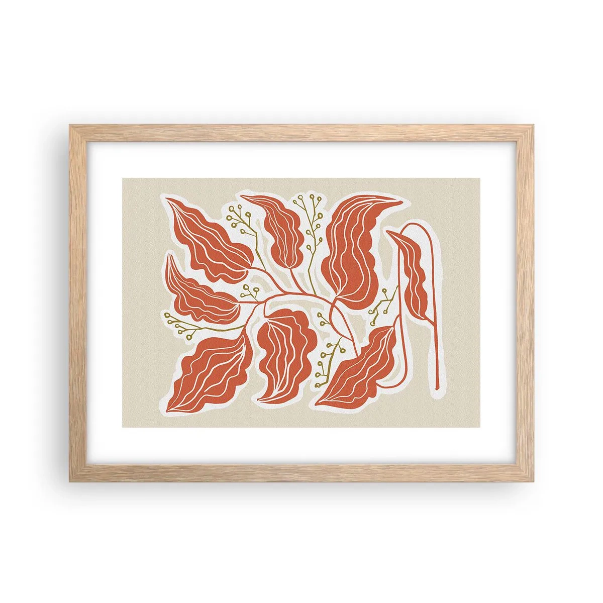 Plakat i ramme af lyst egetræ - Folk og koral - 40x30 cm