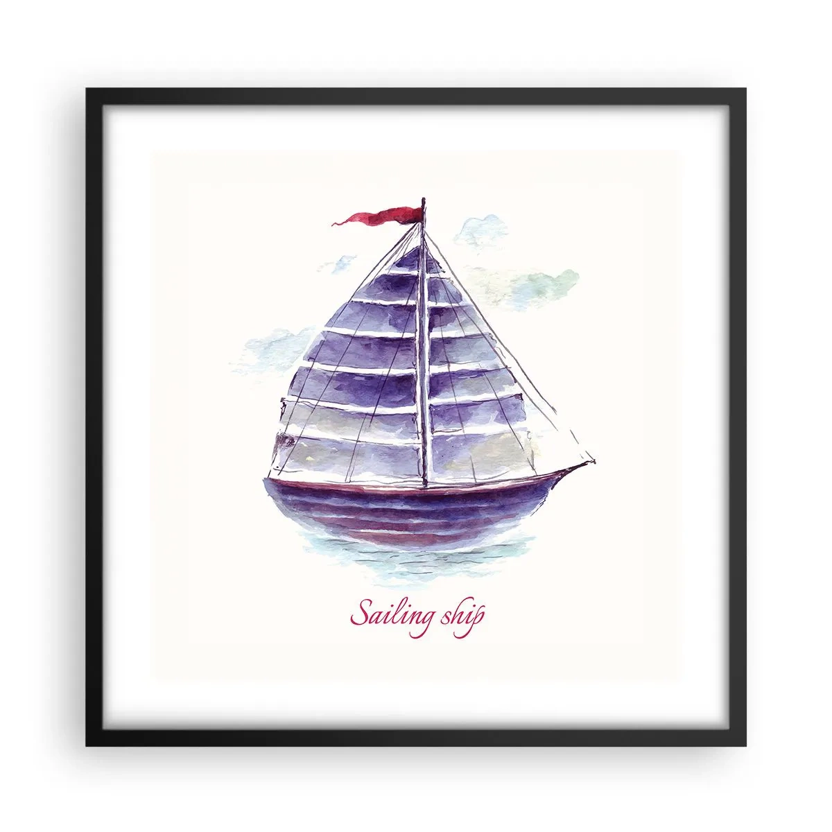 Plakat i sort ramme - Fulde sejl og roligt vand - 50x50 cm