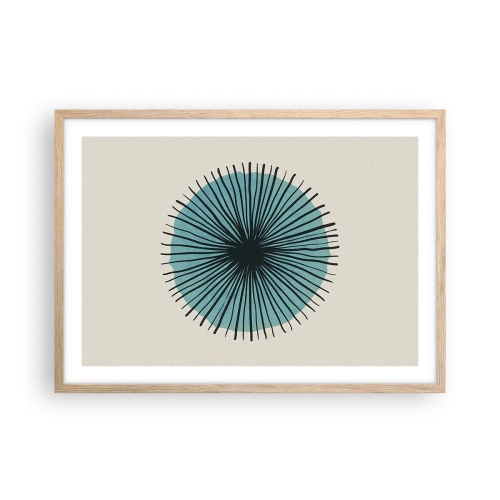 Plakat i ramme af lyst egetræ - Strålende på blå - 70x50 cm