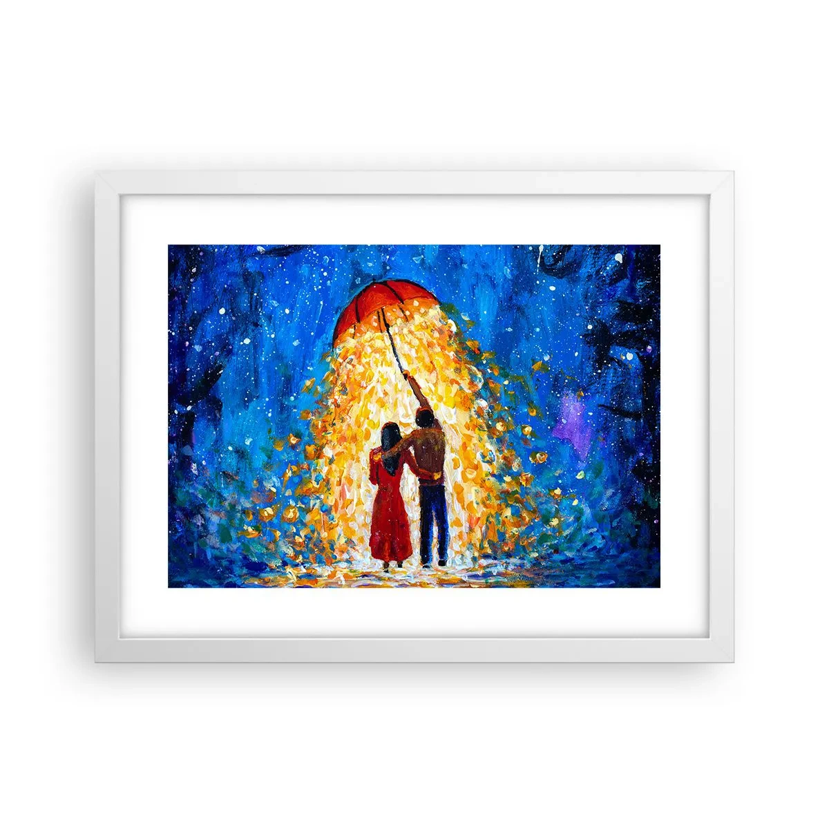 Plakat i hvid ramme - Magien ved en regnfuld aften? - 40x30 cm