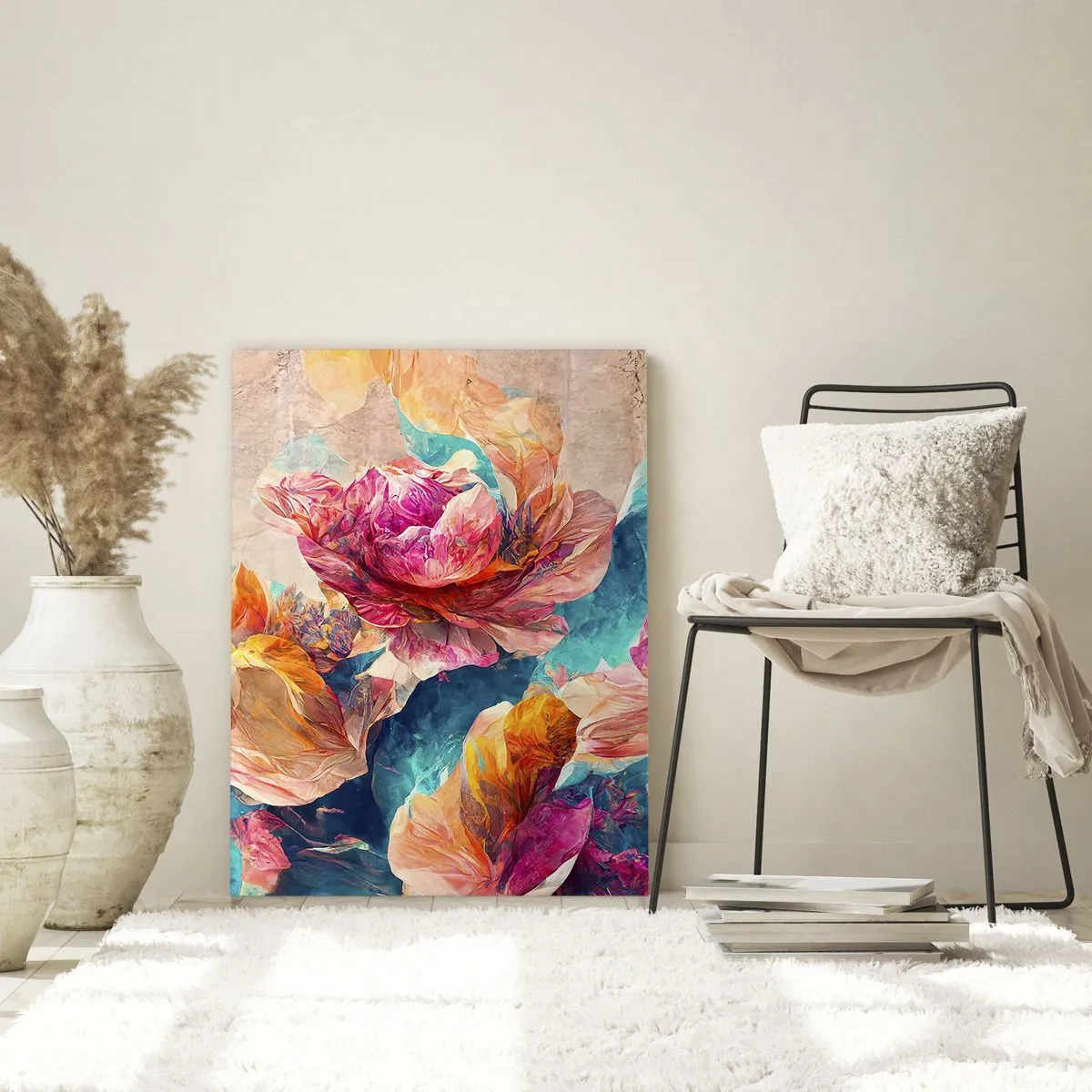 Billede på glas - Den farverige pragt i en buket - 50x70 cm