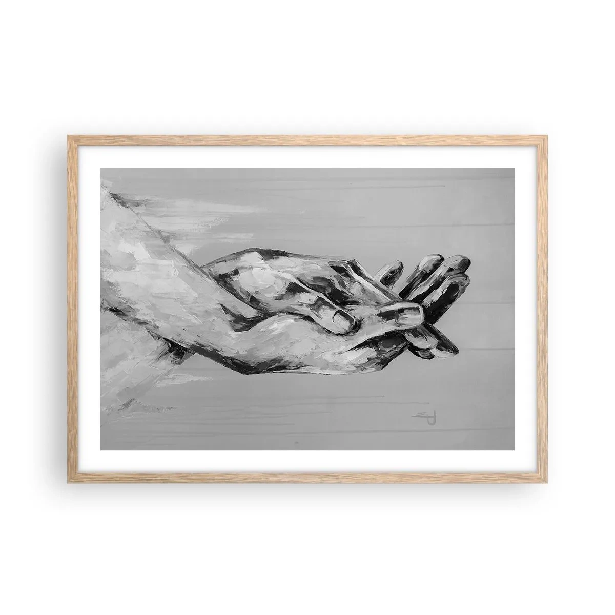 Plakat i ramme af lyst egetræ - Begyndelsen ... - 70x50 cm