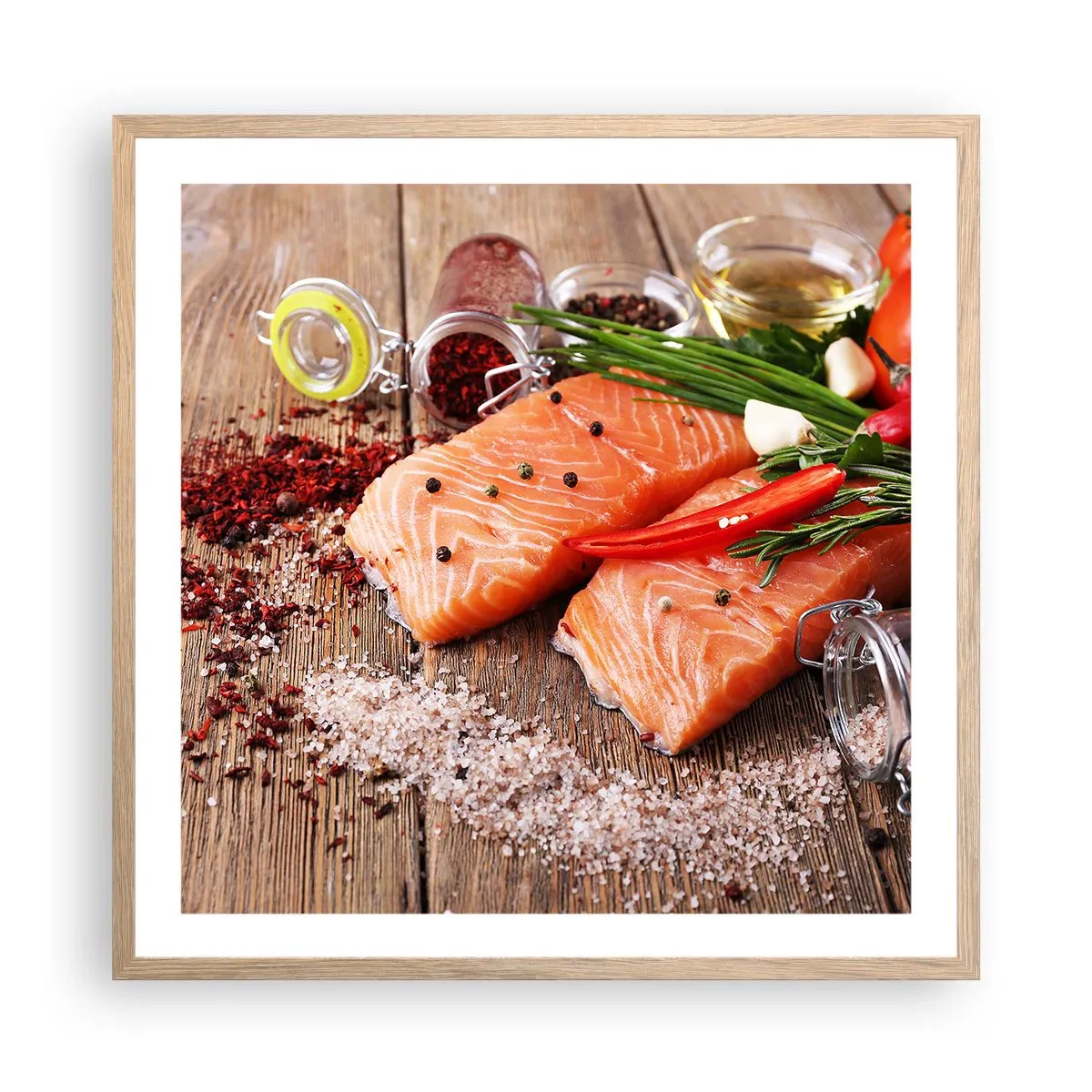 Plakat i ramme af lyst egetræ - Norske køkken eventyr - 60x60 cm