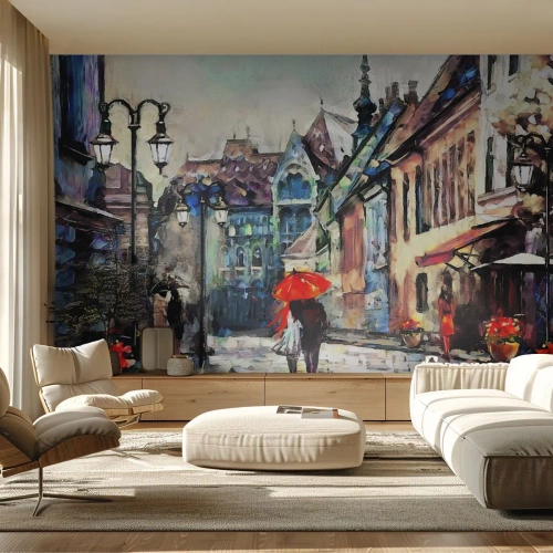 Fototapet Selvklæbende Deluxe Sticker - Regn til to - By, Arkitektur, Gammel by - 250x175 cm