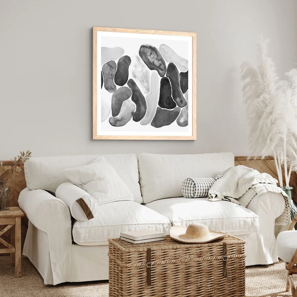 Plakat i ramme af lyst egetræ - Stenet abstraktion - 40x40 cm