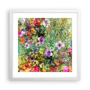 Plakat i hvid ramme - Ind i blomsterne ved fortabelse - 40x40 cm