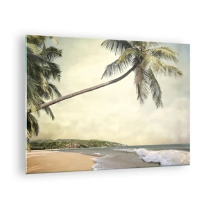 Billede på glas - Tropisk strand med palmetræ og bølger - 70x50cm - En tropisk drøm - Moderne vægdekoration til stue og soveværelse ARTTOR