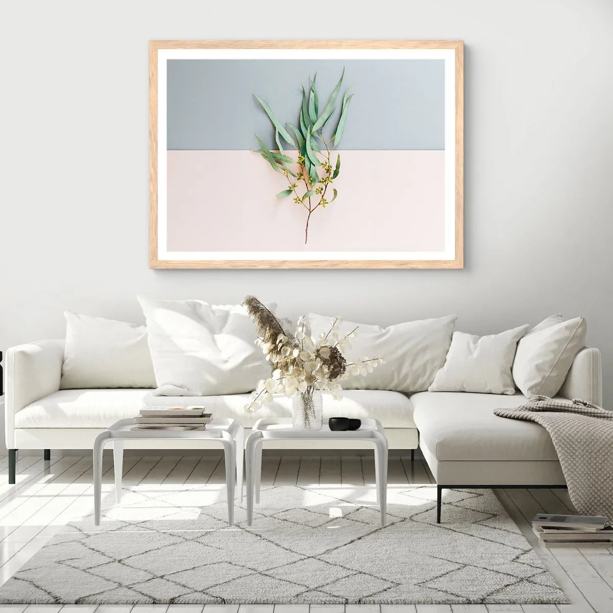 Plakat i ramme af lyst egetræ - Pastelfarvernes subtilitet - 100x70 cm