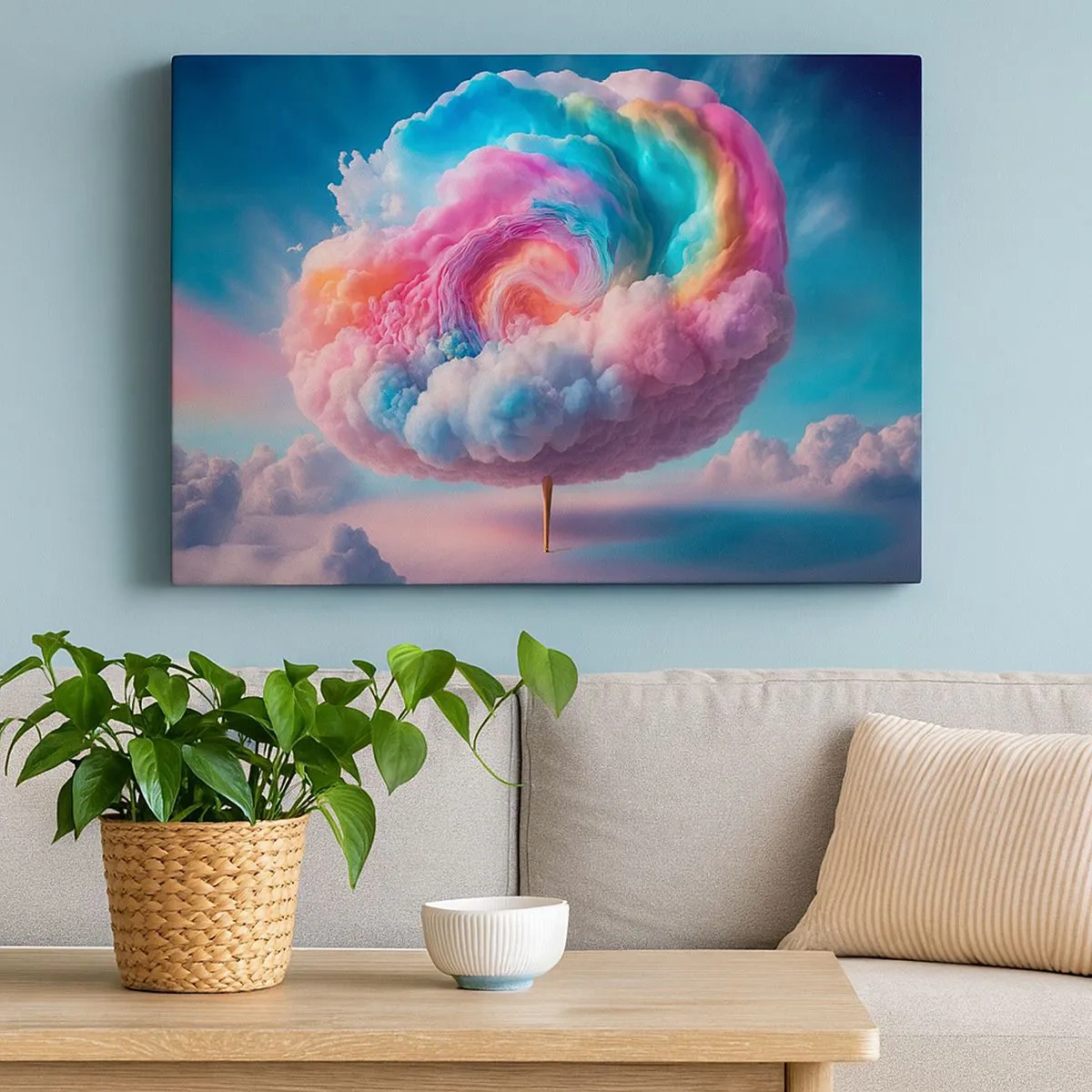 Lærredstryk - Billede på lærred - En spiralformet sky med pastelfarver på himlen - 70x50cm - En drøm om en forlystelsespark - Moderne vægdekoration til stue og soveværelse ARTTOR