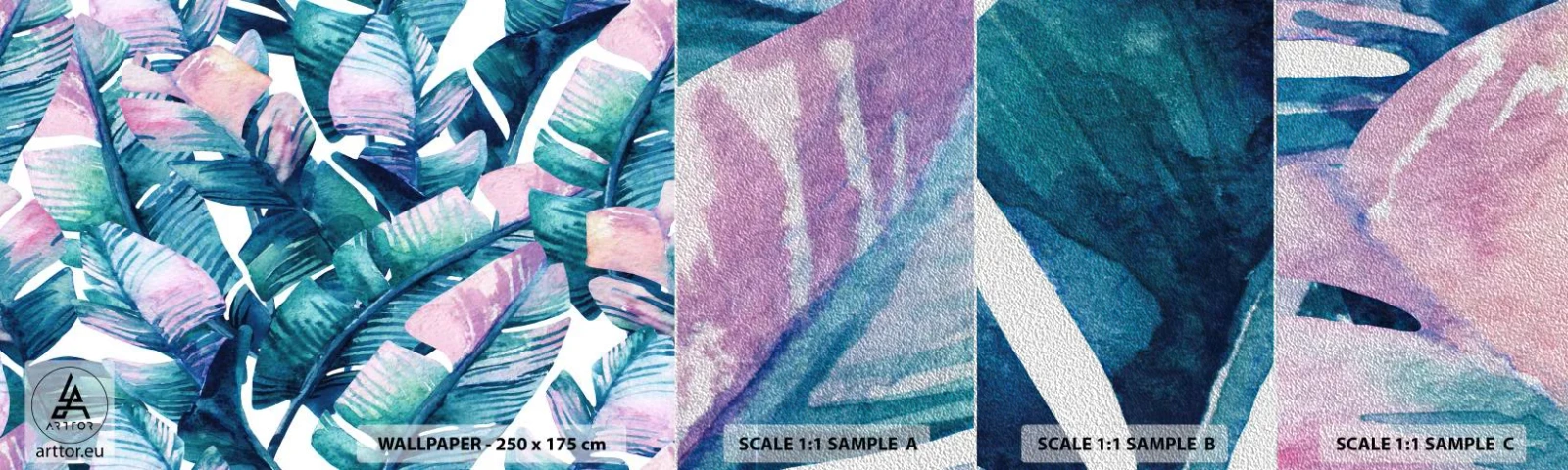 Prøve Fototapet Premium Sand - I en bananlund - Abstraktion, Blade, Stykke - 100x30 cm