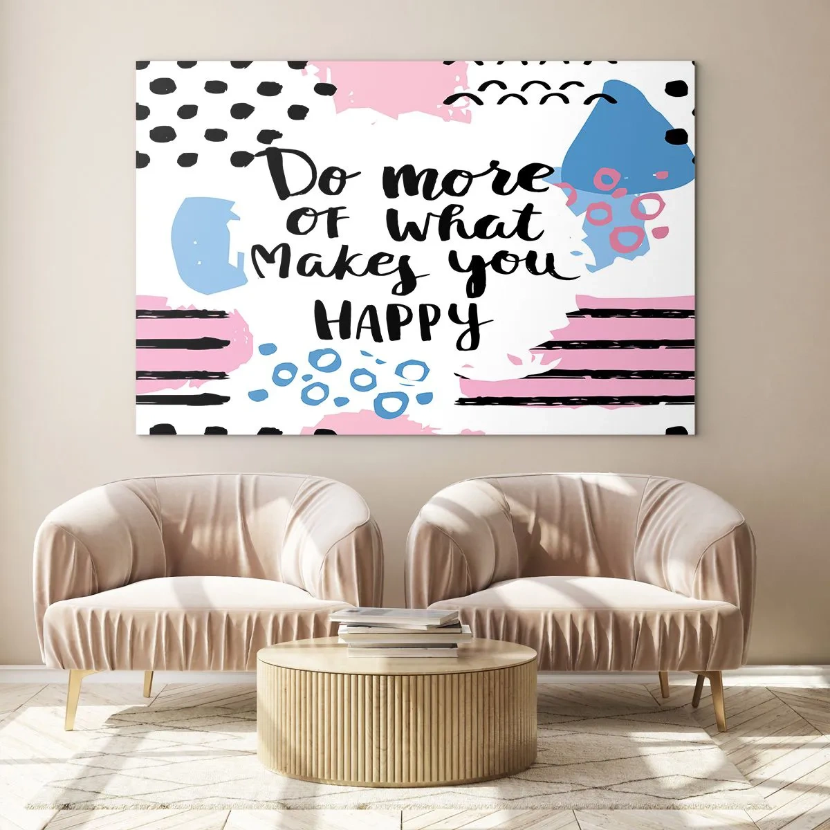 Billede på glas - En inspirerende indskrift på en pastelfarvet baggrund - 70x50cm - Hvordan man bliver lykkelig - Moderne vægdekoration til stue og soveværelse ARTTOR