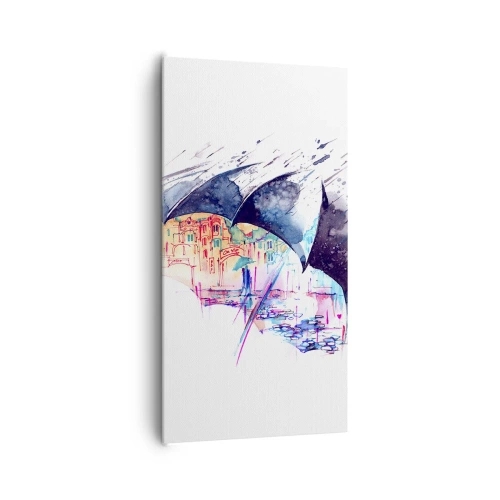 Lærredstryk - Billede på lærred - Gåtur i regnvejr - 65x120 cm