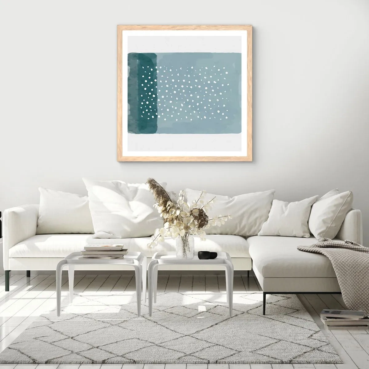 Plakat i ramme af lyst egetræ - Dyrket i blåt - 30x30 cm