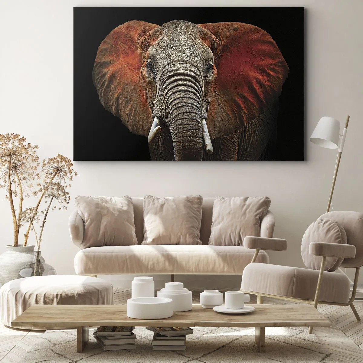 Lærredstryk - Billede på lærred - Portræt af en elefant på en sort baggrund - 70x50cm - Jeg er vild, er du? - Moderne vægdekoration til stue og soveværelse ARTTOR