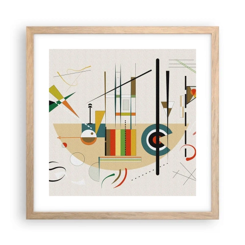 Plakat i ramme af lyst egetræ - Og verden griner - 40x40 cm