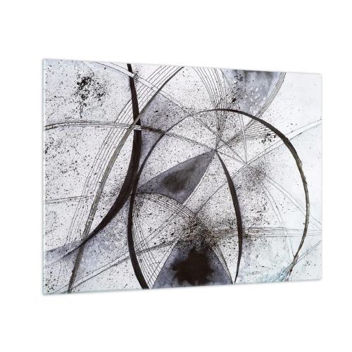 Billede på glas - En sort-hvid komposition af krydsende linjer og geometriske buer. - 70x50cm - Futuristisk fantasi - Moderne vægdekoration til stue og soveværelse ARTTOR