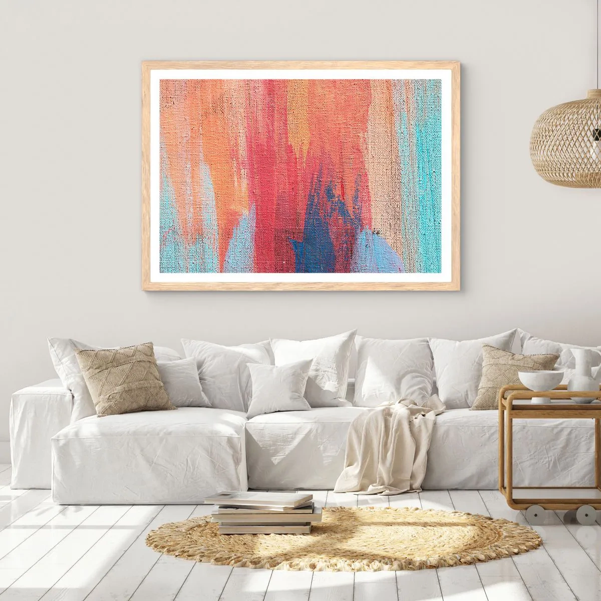 Plakat i ramme af lyst egetræ - Lad en regnbue flyde - 100x70 cm