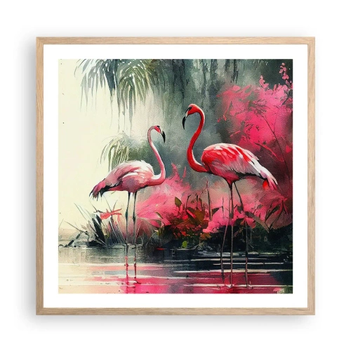 Plakat i ramme af lyst egetræ - En lektion i naturlig charme - 60x60 cm