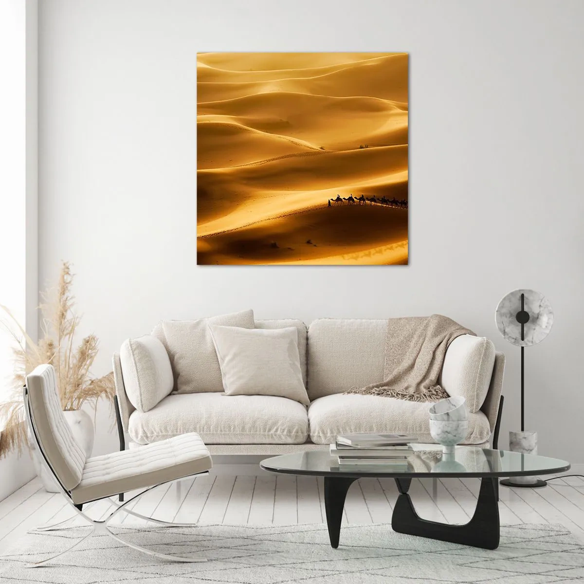 Billede på glas - Karavane på ørkenens bølger - 60x60 cm