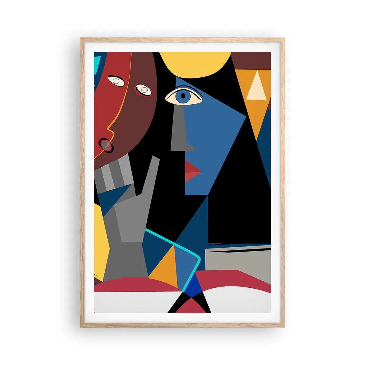 Plakat i ramme af lyst egetræ - Kubistisk samtale - 70x100 cm