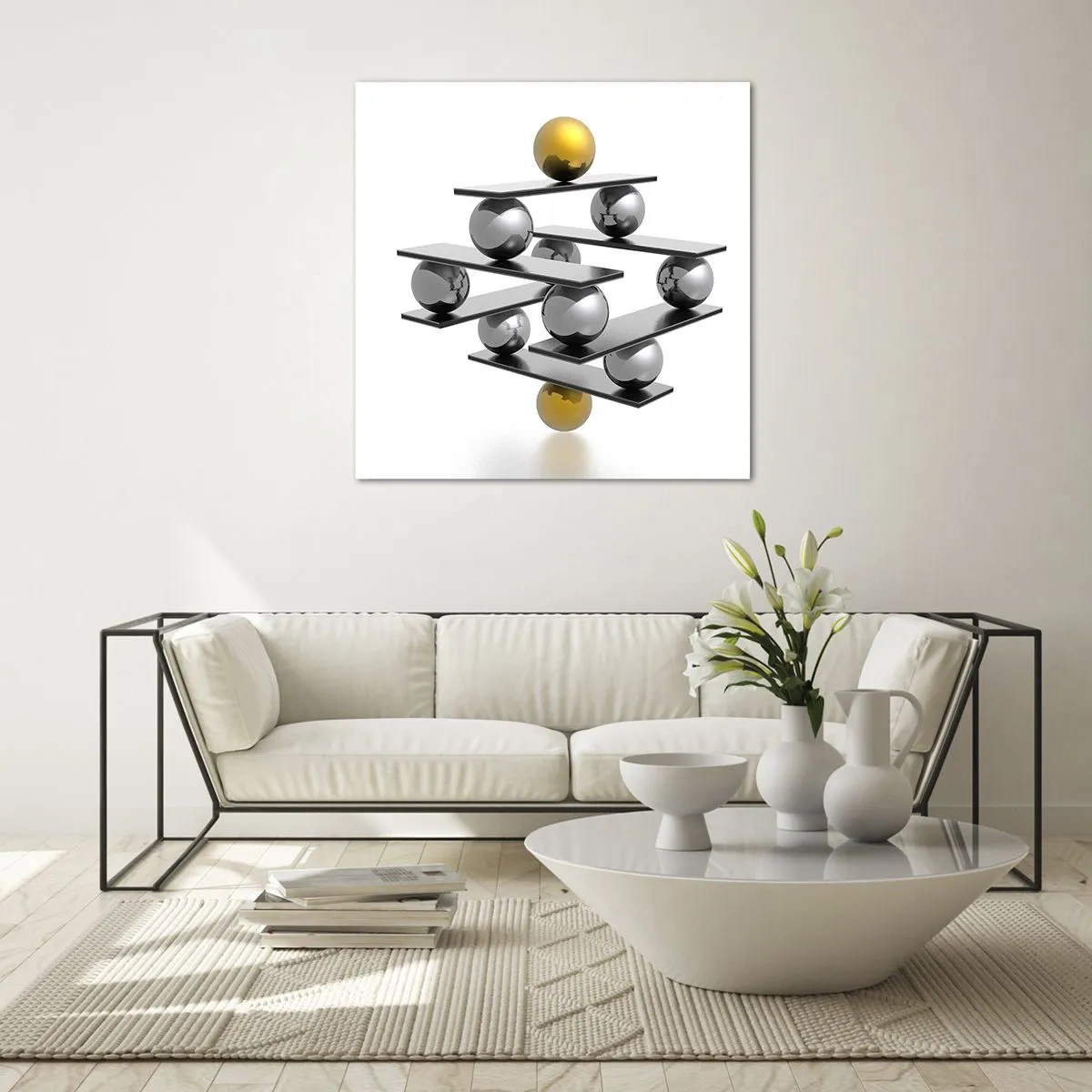 Billede på glas - Guld-sølv-balancen - 70x70 cm