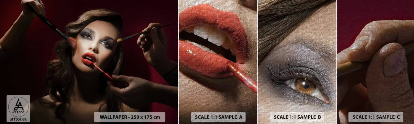 Prøve Fototapet Premium Canvas - Smukke drømmende - Kvinde, Makeup, Skuespillerinde - 100x30 cm