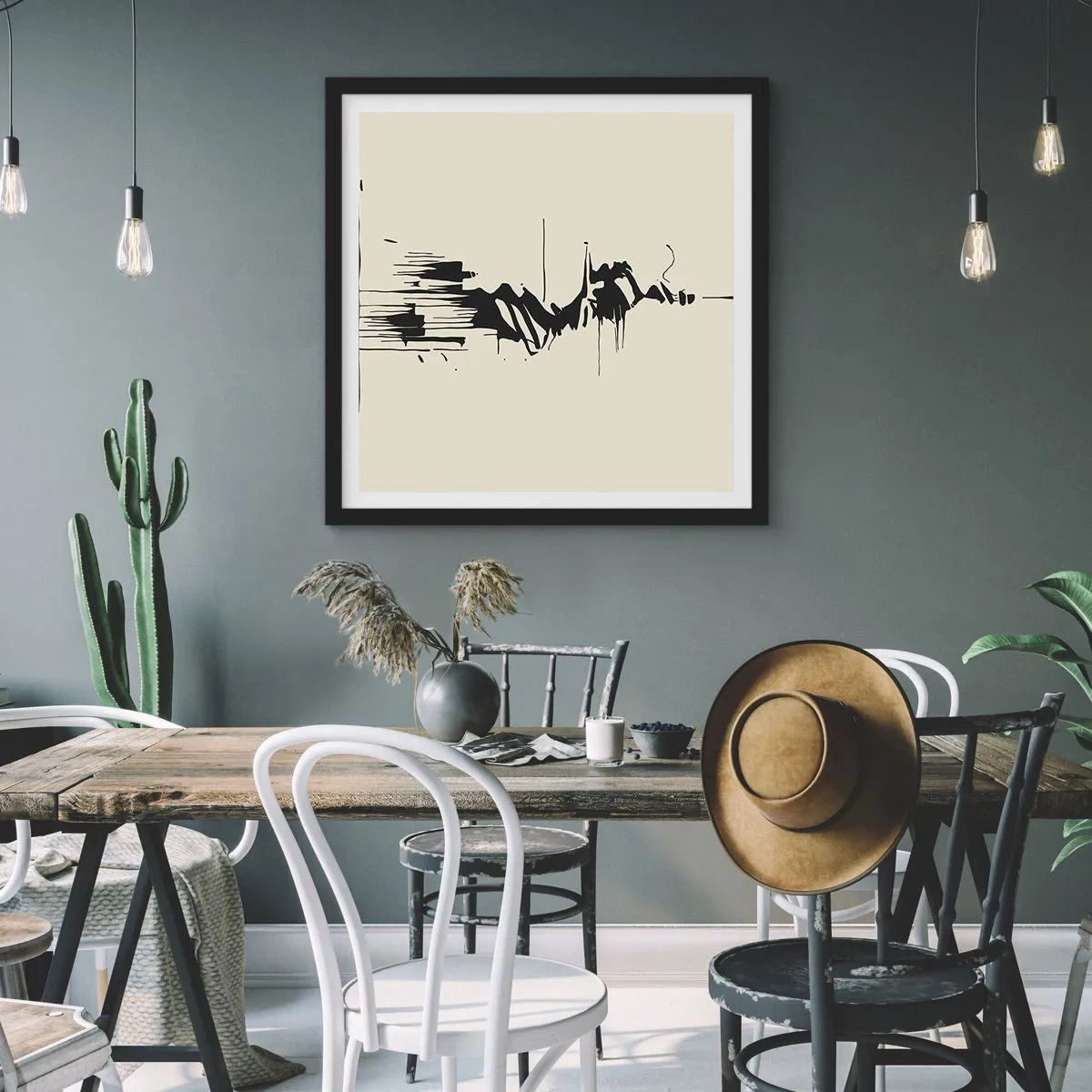 Plakat i sort ramme - Skyndsom abstraktion - 30x30 cm