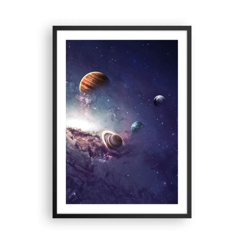 Plakat i sort ramme - Et farverigt arrangement af planeter i en kosmisk ramme - 50x70cm - Systemet med soldans - Moderne vægdekoration til stue og soveværelse ARTTOR