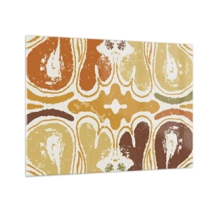 Billede på glas - Symmetrisk abstraktion i varme jordfarver - 70x50cm - Sentimental abstraktion - Moderne vægdekoration til stue og soveværelse ARTTOR