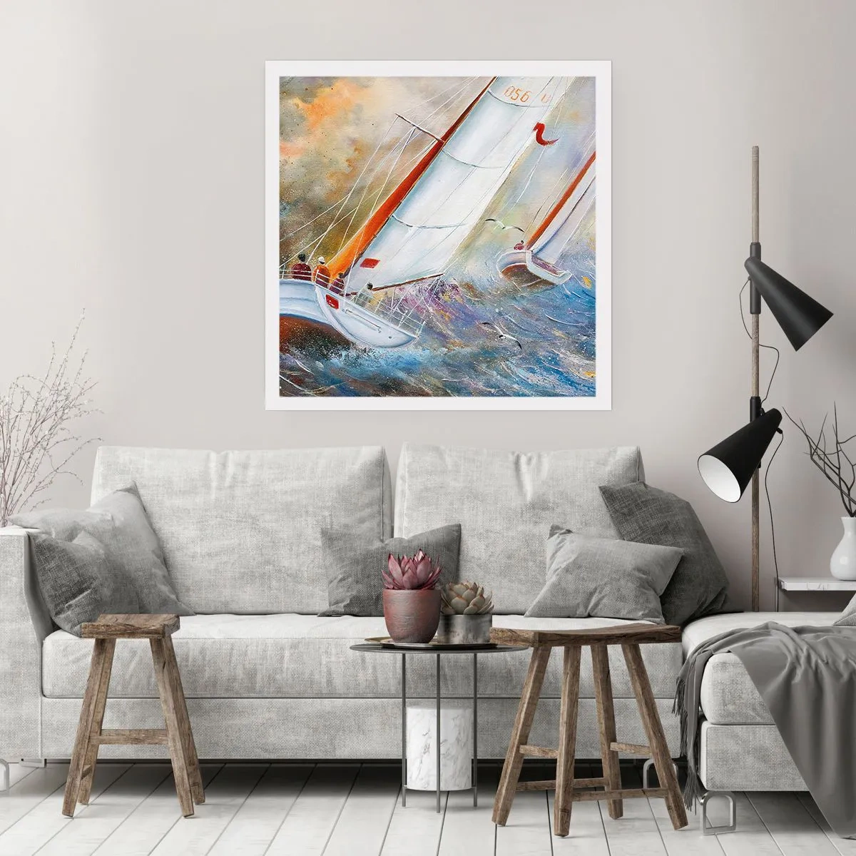 Plakat - Løber på bølgerne - 30x30 cm