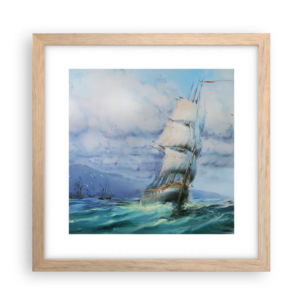 Plakat i ramme af lyst egetræ - God vind - 30x30 cm