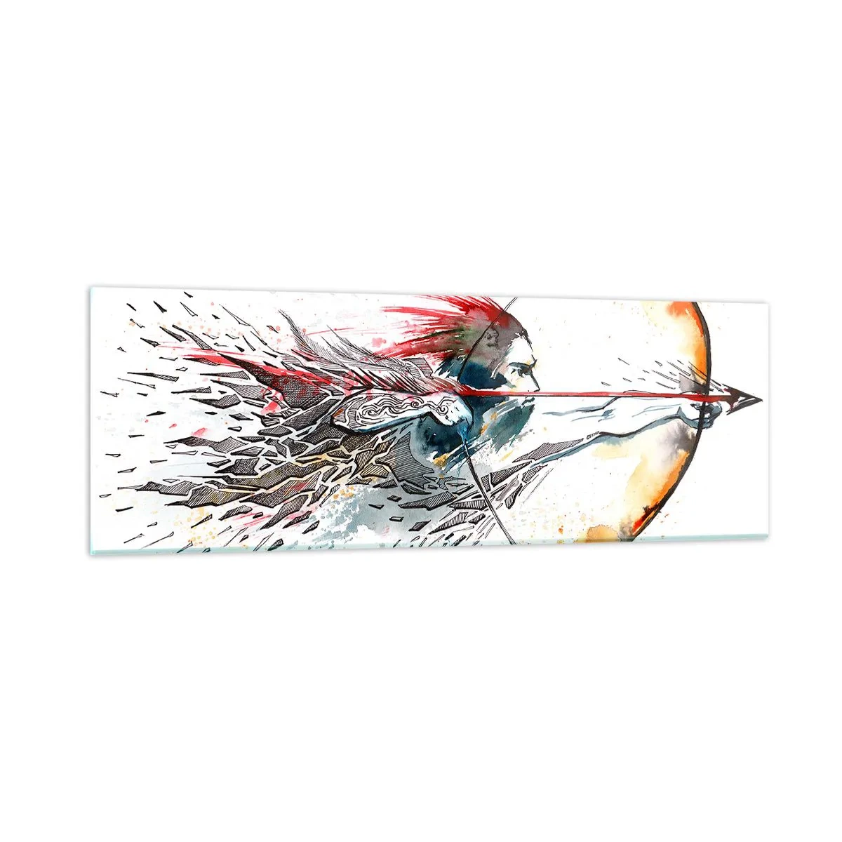 Billede på glas - Mytisk kriger med en brændende bue - 90x30 cm