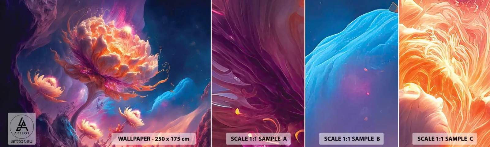 Prøve Fototapet Selvklæbende Deluxe Sticker - En anden verden - Fantastisk, Jord, Blomster - 100x30 cm