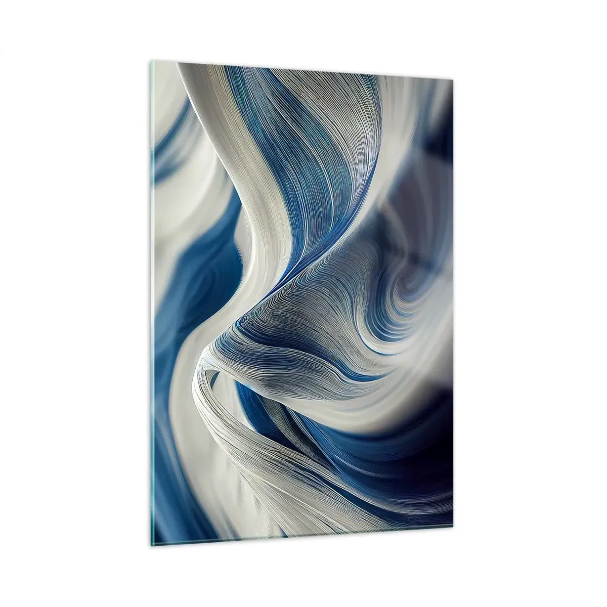 Billede på glas - Flydende blå og hvide farver - 50x70 cm