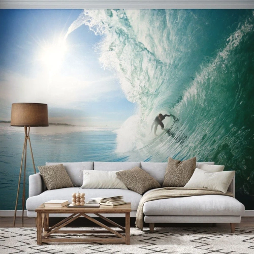 Fototapet Premium Sand - Altid på bølgen - Landskab, Ocean, Surfer - 200x140 cm