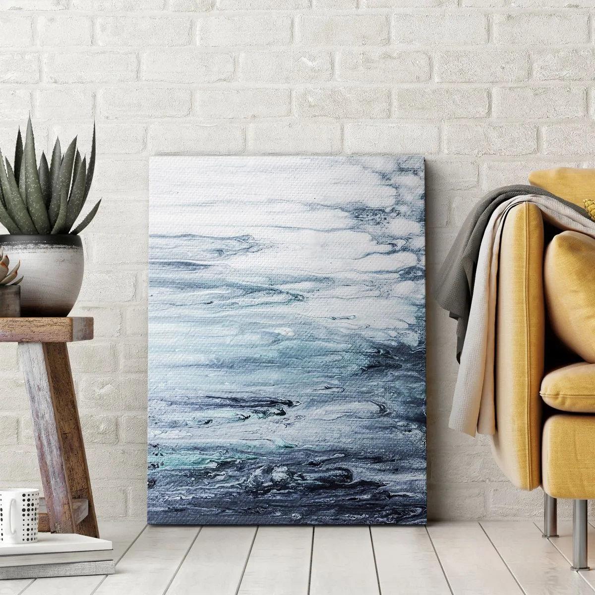 Lærredstryk - Billede på lærred - Blå istapper - 50x70 cm