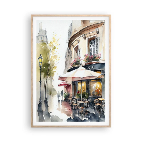 Plakat i ramme af lyst egetræ - En parisisk morgen - 70x100 cm