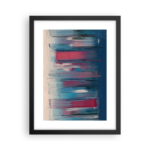 Plakat i sort ramme - Lodret komposition i blåt og rødt - 30x40 cm