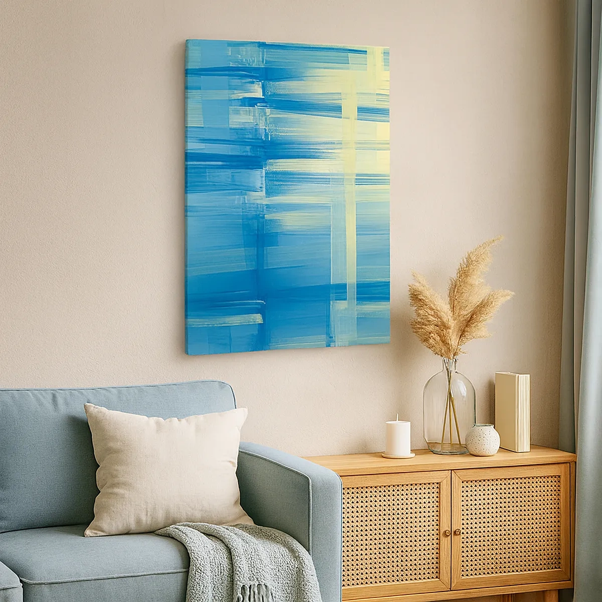 Lærredstryk - Billede på lærred - Komposition i turkis - 50x70 cm