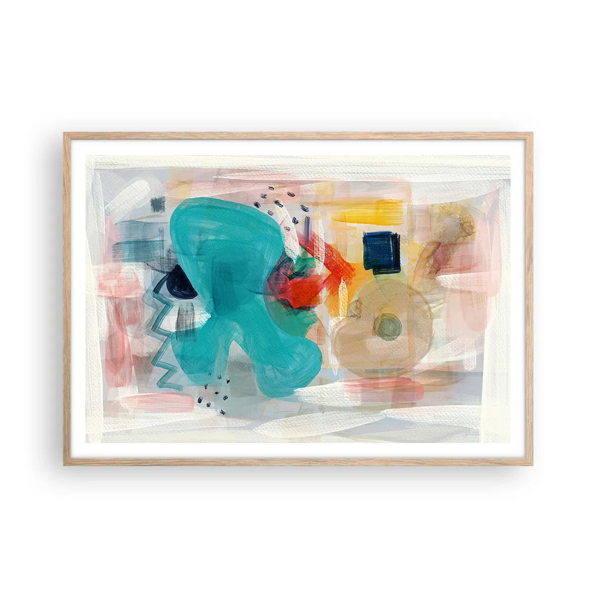 Plakat i ramme af lyst egetræ - Et farverigt spil - 100x70 cm