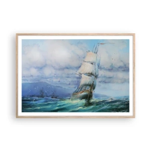 Plakat i ramme af lyst egetræ - God vind - 100x70 cm