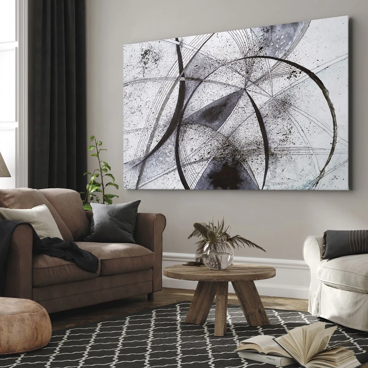 Lærredstryk - Billede på lærred - Abstrakte linjer og former i nuancer af grå og sort - 70x50cm - Futuristisk fantasi - Moderne vægdekoration til stue og soveværelse ARTTOR