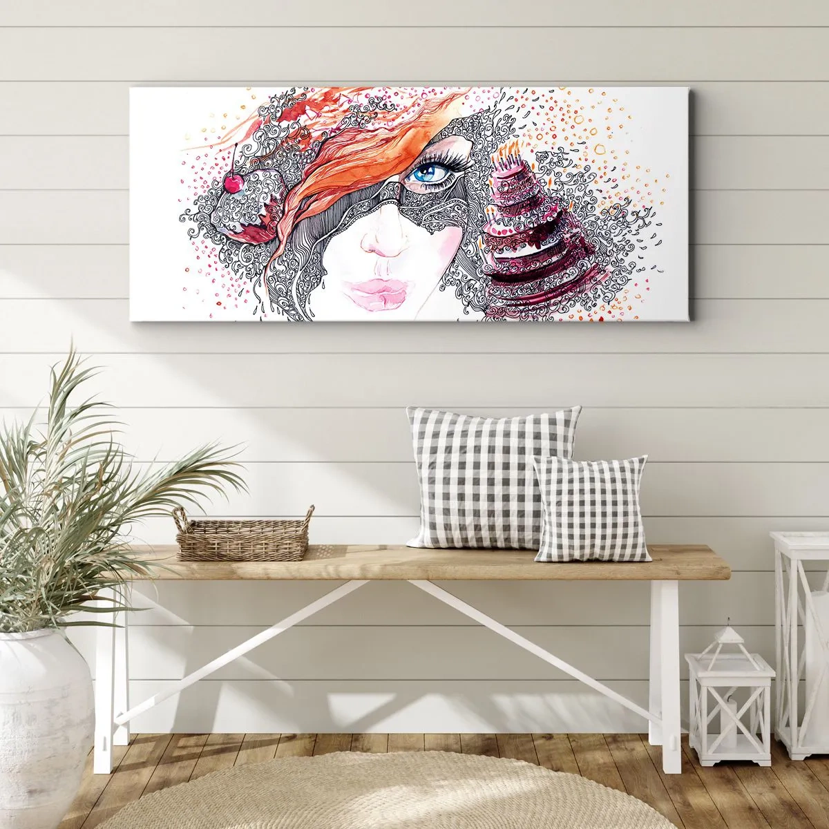 Lærredstryk - Billede på lærred - Hos hende er hver dag en ferie - 160x50 cm