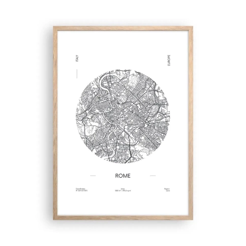 Plakat i ramme af lyst egetræ - Anatomi af Rom - 50x70 cm