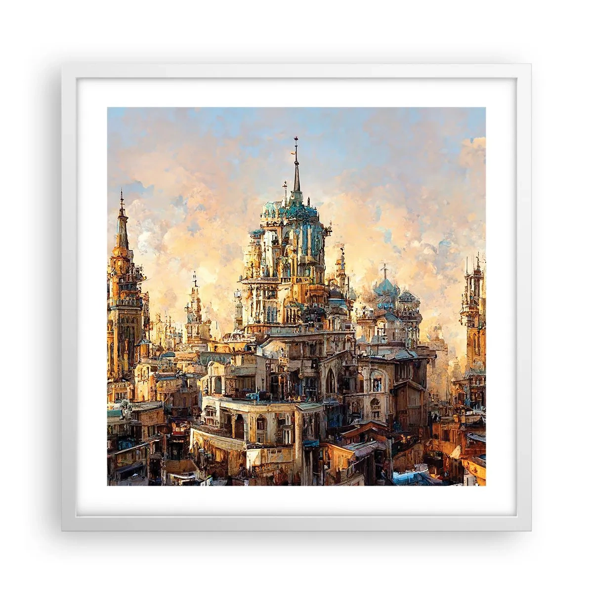 Plakat i hvid ramme - En by af byer - 50x50 cm