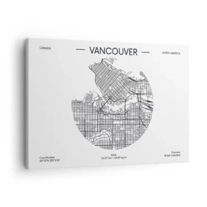 Lærredstryk - Billede på lærred - Et kort over Vancouver i minimalistisk sort-hvid stil - 70x50cm - Anatomi af Vacouver - Moderne vægdekoration til stue og soveværelse ARTTOR